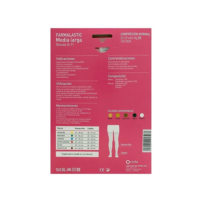Farmalastic Media Larga Blonda (A-F) Compresión Normal T-pequeña Beige 1ud 4 Farmalastic Media Larga Blonda (A-F) Compresión Normal T-pequeña Beige 1ud - Imagen 2