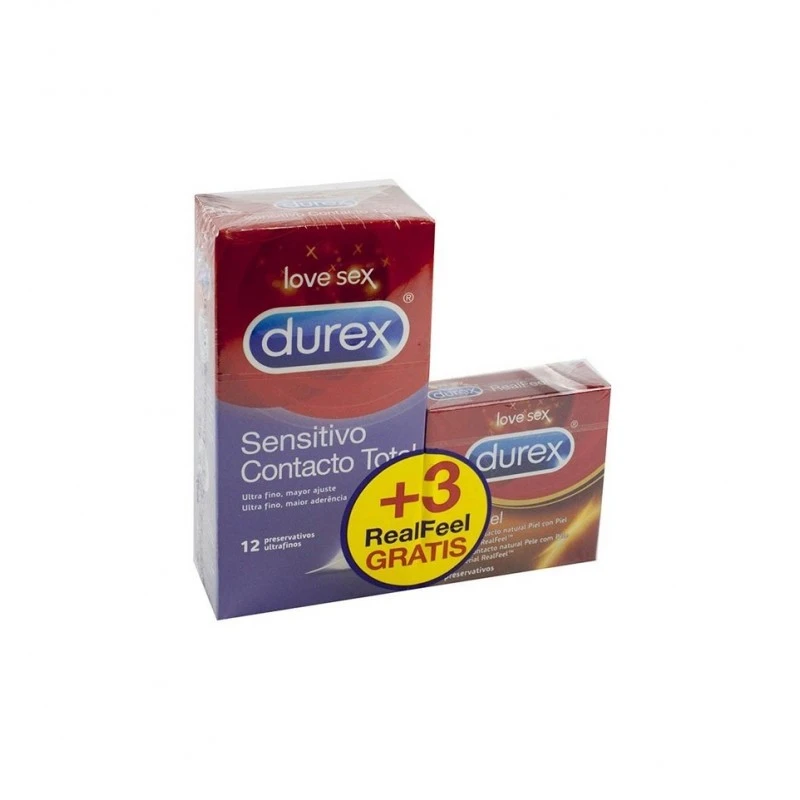 PRESERVATIVOS DUREX CONTACTO TOTAL 12U + REALFEEL 3U 3 PRESERVATIVOS DUREX CONTACTO TOTAL 12U + REALFEEL 3U