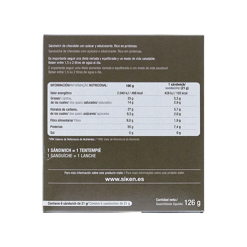 Siken Diet Sandwich Chocolate 6 Unidades 4 Siken Diet Sandwich Chocolate 6 Unidades - Imagen 2